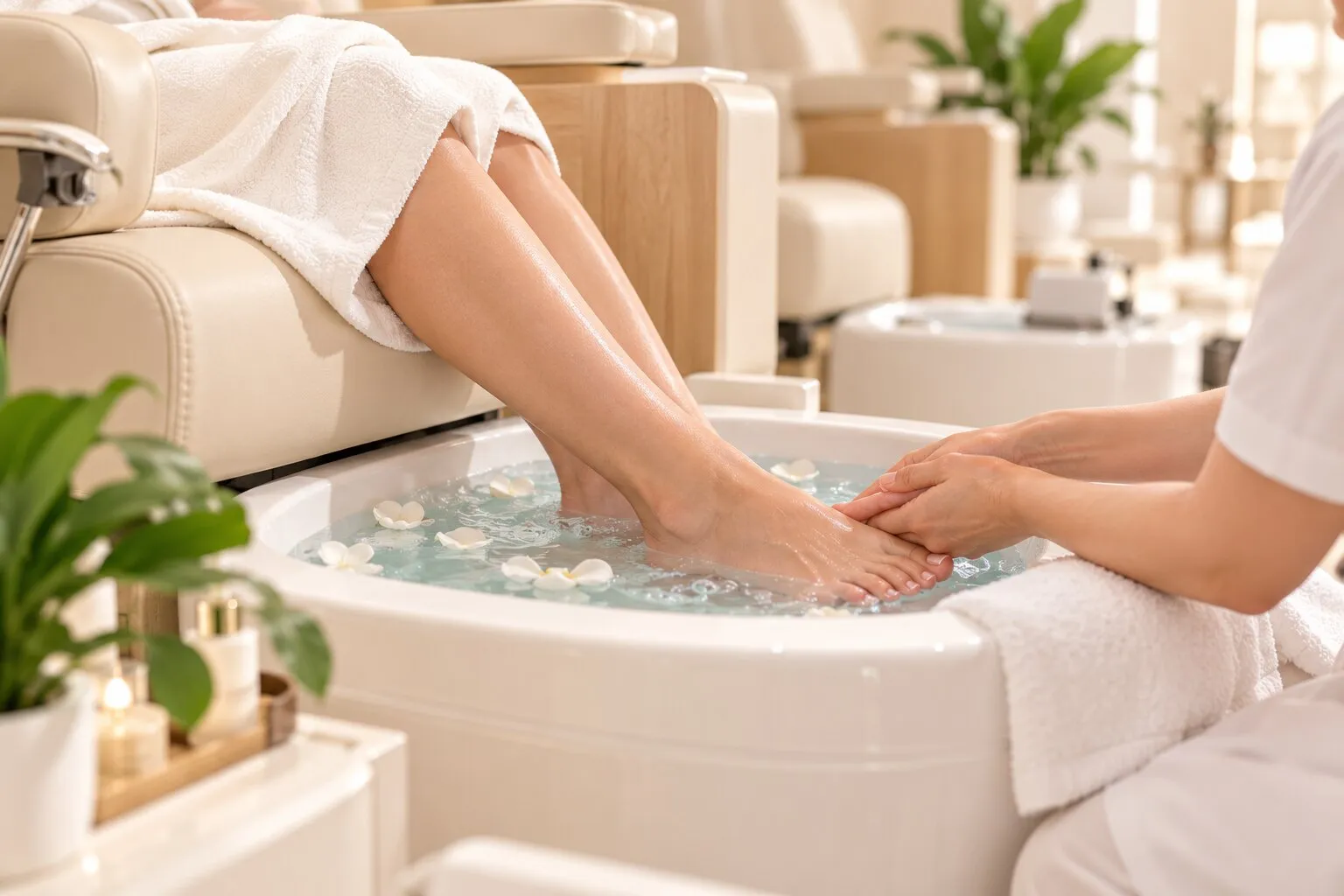 Feet soaking in a spa pedicure tub