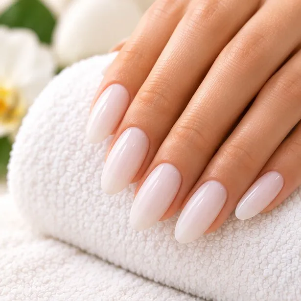 Milky white dip powder nails